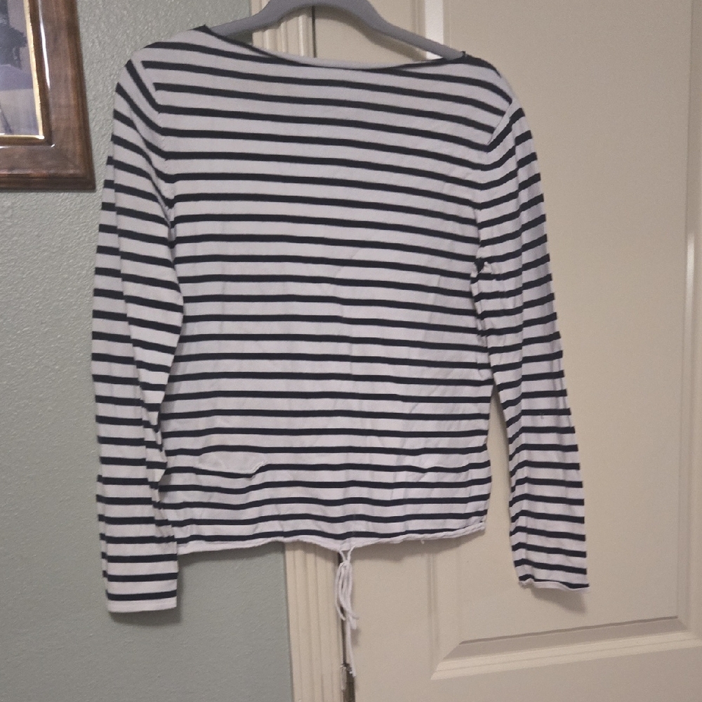 Talbots White and Navy Striped Long Sleeve Tee